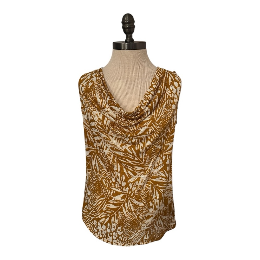 100% Linen Christian Siriano Mustard and White Sleeveless Top